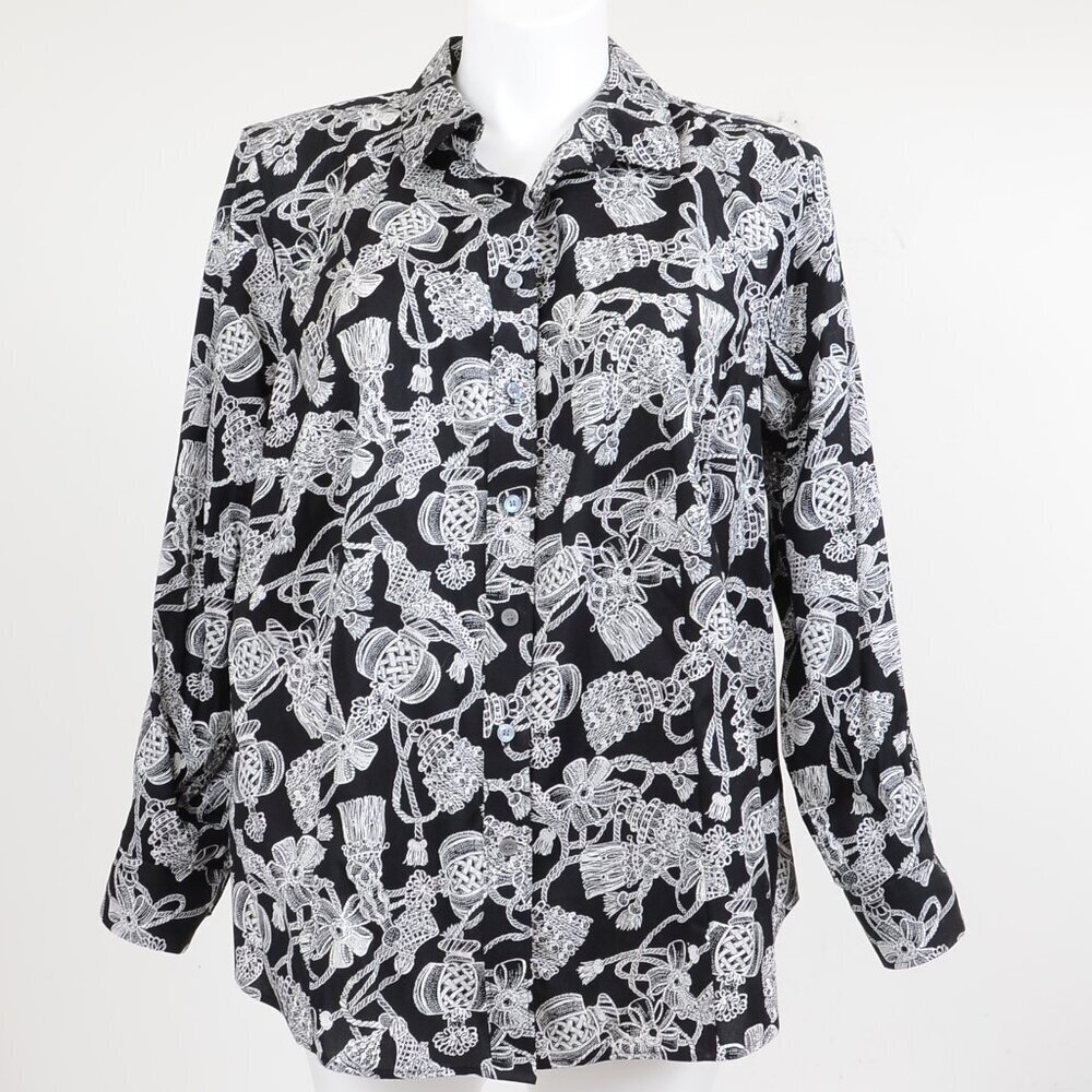 Talbots Plus Size 20W Non-iron Black White Collar Button Shirt Top Office Suit